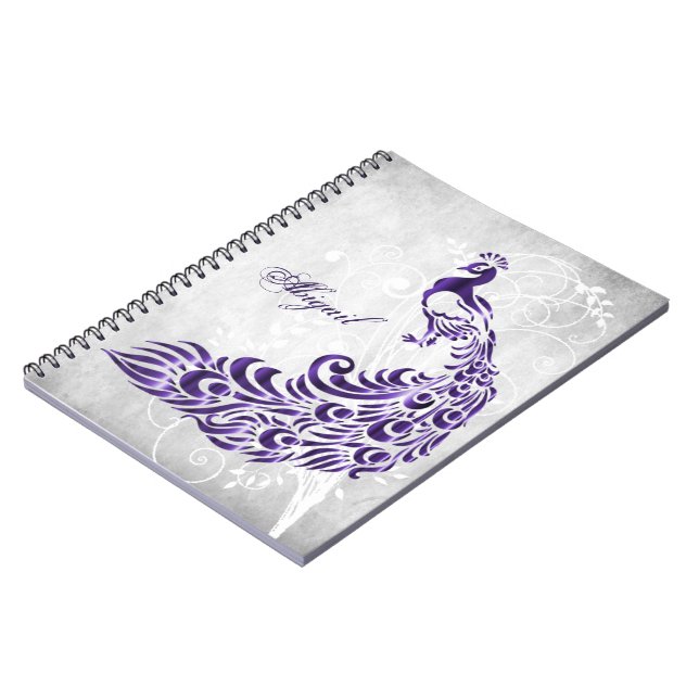 Purple Peacock Personalised Spiral Notebook (Left Side)