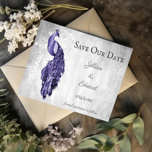 Purple Peacock Save The Date Announcement (Purple Peacock Save the Date)