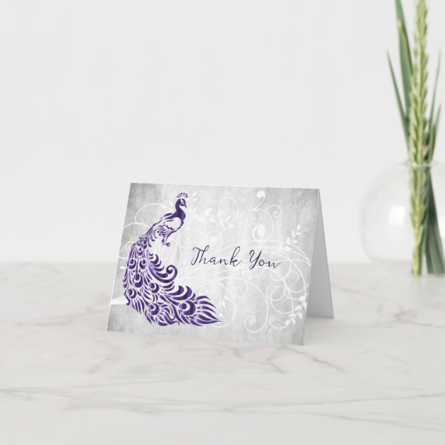 Purple Peacock Thank You Card (Front)