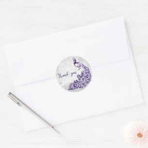Purple Peacock Thank You Classic Round Sticker