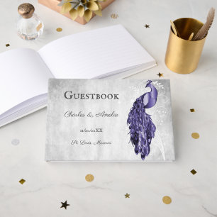 Purple Peacock Wedding Guest Book