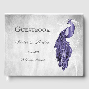 Purple Peacock Wedding Guest Book