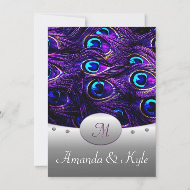 Purple Peacock Wedding Invitations 4.5" x 6.25" (Front)