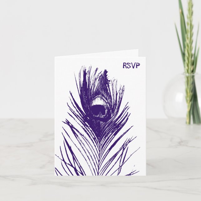 Purple Peacock Wedding RSVP Invitation (Front)