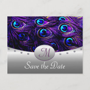 Purple Peacock Wedding Save the Date Cards