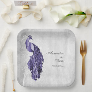 Purple Peacock Wedding Shower Paper Plates