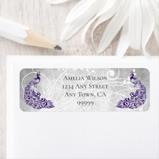 Purple Peacocks Address Label (Insitu)