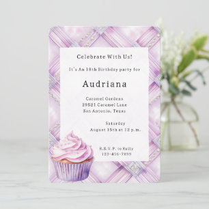 Purple Pearl Pink Cupcake Birthday  Invitation