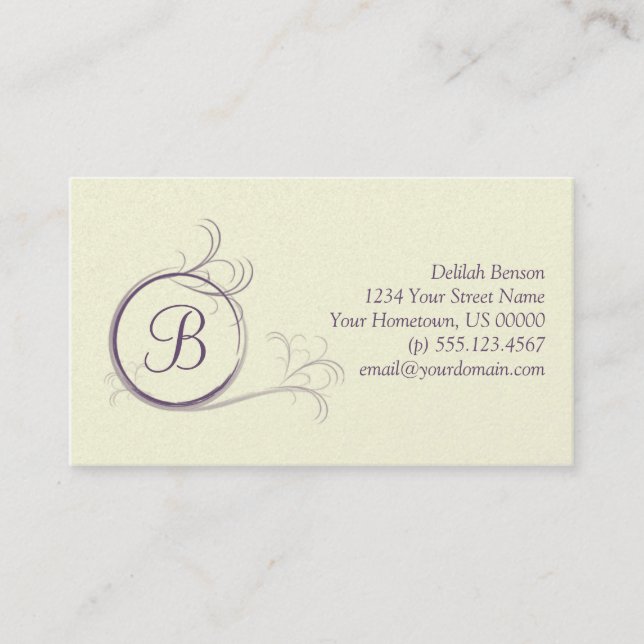 Purple Pearlized Monogram Business Card (Front)