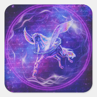 Purple Pegasus | Neon Winged Horse Galaxy Art Square Sticker