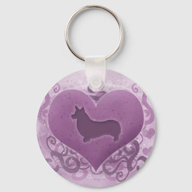 Purple Pembroke Welsh Corgi Valentine Key Ring (Front)