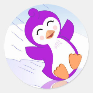 Purple Penguin on Ice Stickers