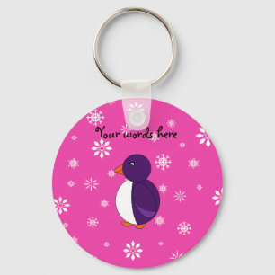 Purple penguin pink snowflakes pattern key ring