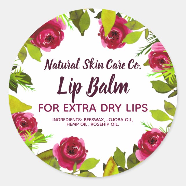 Purple Peonies And Foliage Lip Balm Labels (Front)