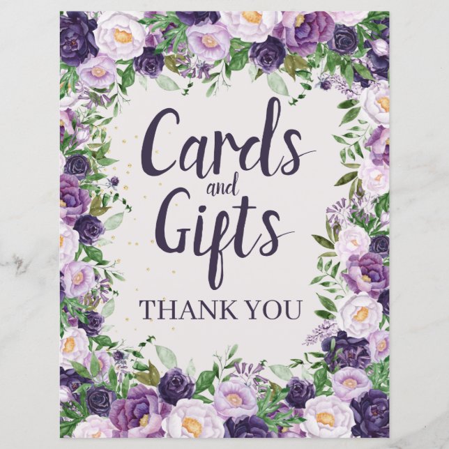 Purple Peonies Floral Cards and Gifts Sign (Front)