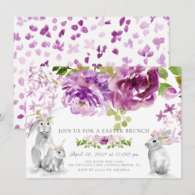 Purple Peonies Floral Easter Brunch Invitation (Front/Back)