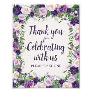 Purple Peonies Floral Thank You Party Favor Photo Print