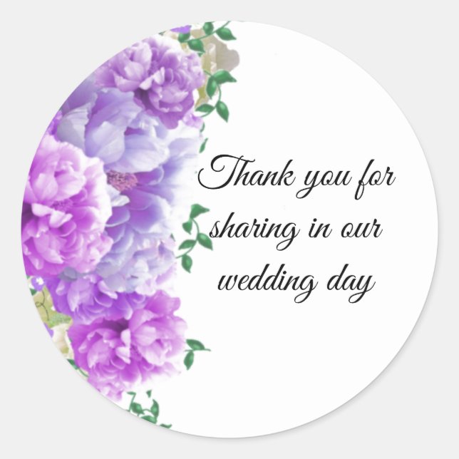 Purple Peonies Floral Thank You Sticker (Front)