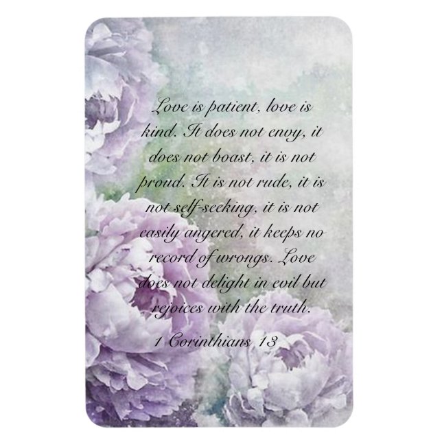 Purple Peonies Love is Patient Love is Kind Magnet (Vertical)