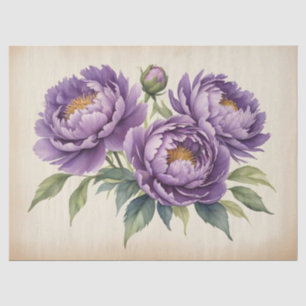 Purple Peonies on Parchment Decoupage Tissue Paper