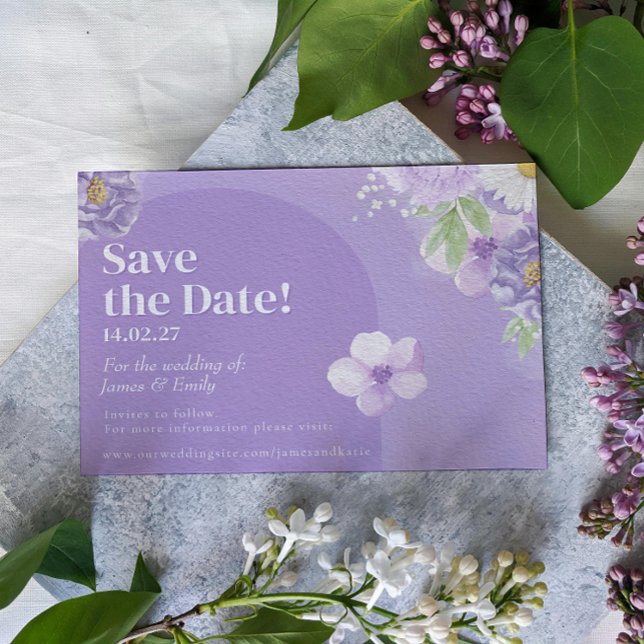 Purple Peonies Romance Save the Date Card (Creator Uploaded)
