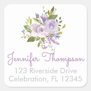 Purple Peonies Square Return Address Labels