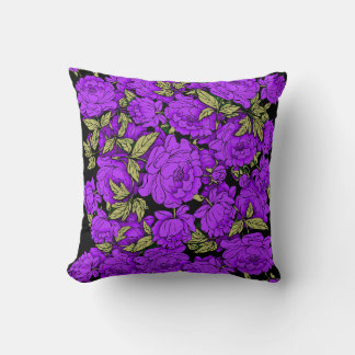 Purple Peonies with Gold Leaves Cushion