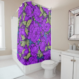 Purple Peonies with Gold Leaves Shower Curtain