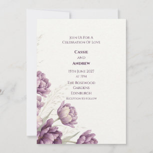 Purple Peony Botanical Wedding Invitation