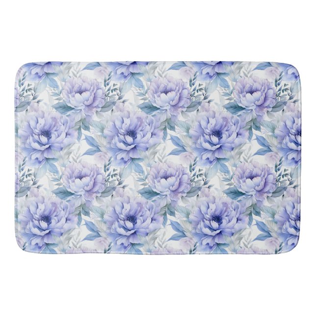 Purple Peony Floral Bathroom Bath Mat (Front)
