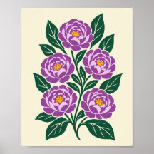 Purple Peony Floral Botanical Illustration