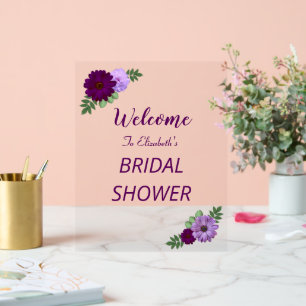 Purple Peony Floral Bridal Shower Acrylic Sign