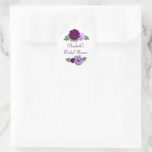 Purple Peony Floral Bridal Shower Classic Round Sticker