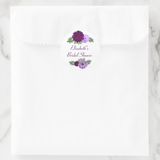 Purple Peony Floral Bridal Shower Classic Round Sticker (Bag)