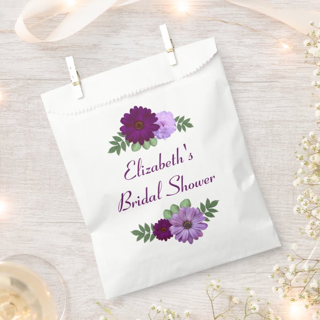 Purple Peony Floral Bridal Shower Favour Bags (Clipped)