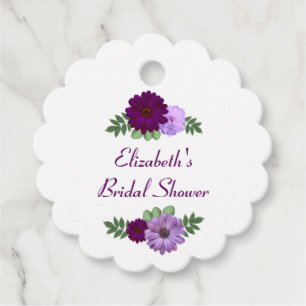 Purple Peony Floral Bridal Shower Favour Tags