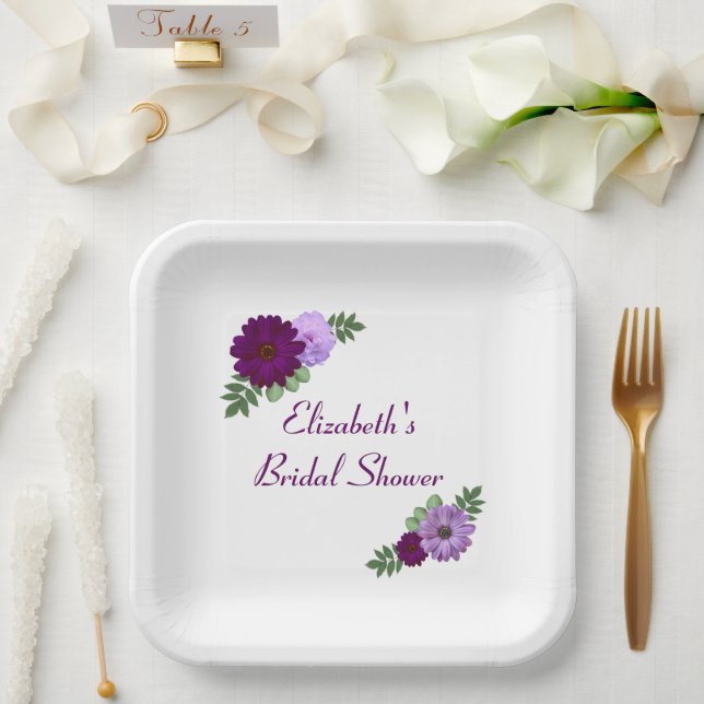 Purple Peony Floral Bridal Shower Paper Plate (Wedding)