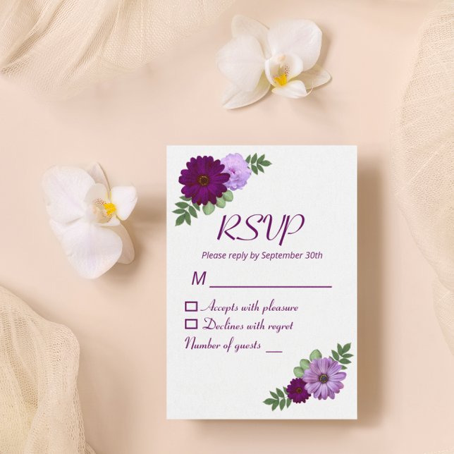 Purple Peony Floral Bridal Shower RSVP Card (Creator Uploaded)