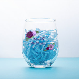 Purple Peony Floral Bridal Shower Stemless Wine Glass