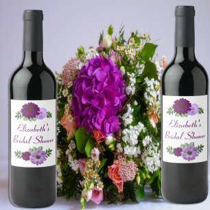 Purple Peony Floral Bridal Shower Wine Label