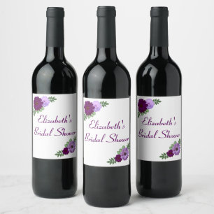 Purple Peony Floral Bridal Shower Wine Label