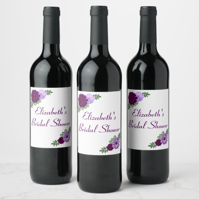 Purple Peony Floral Bridal Shower Wine Label (Bottles)