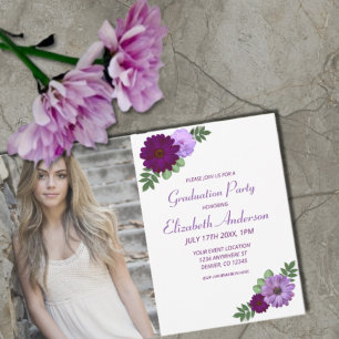 Purple Peony Floral Graduation Invitation