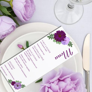 Purple Peony Floral Wedding Menu