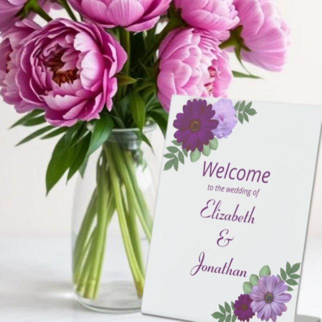 Purple Peony Floral Wedding Pedestal Sign (Creator Uploaded)