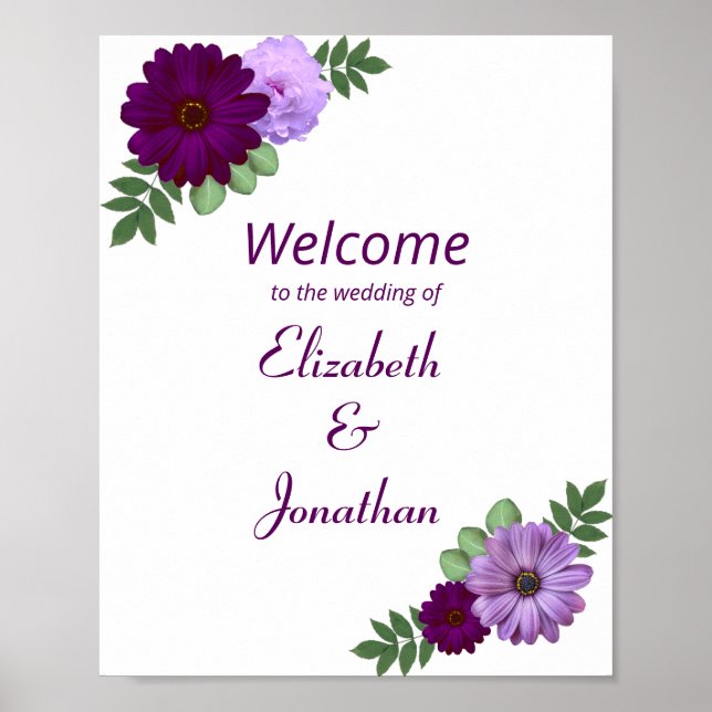 Purple Peony Floral Wedding Poster (Front)