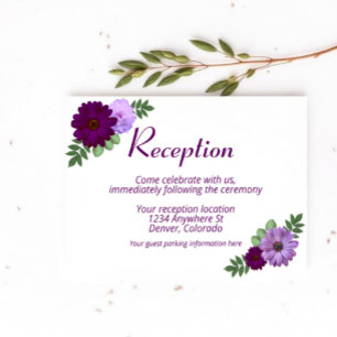 Purple Peony Floral Wedding Reception Enclosure Card