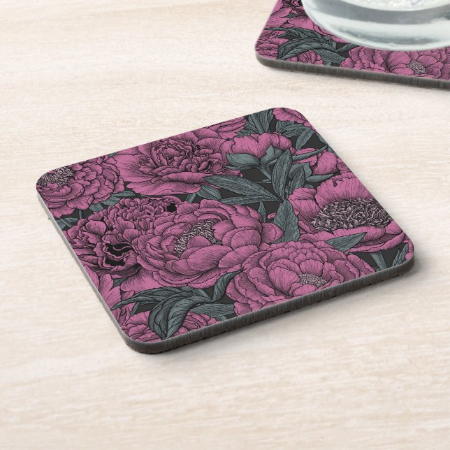 Purple peony flowers coaster (Left Side)