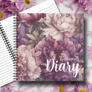 Purple Peony Flowers Diary Notebook