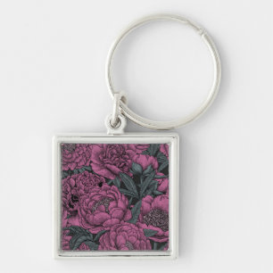 Purple peony flowers key ring